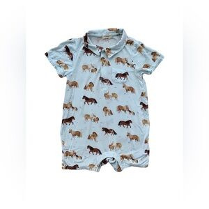 Tullabee Size 18-24 Months Horse Print Bamboo Shortie Polo Romper